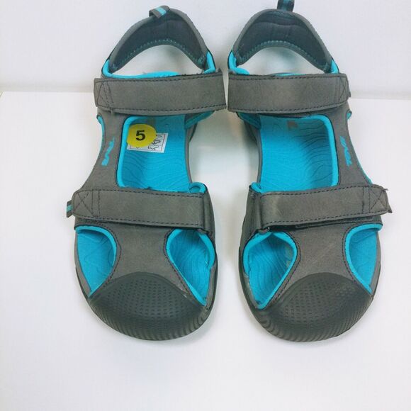 Teva Youth 5 / Woman 7 Sandals Aqua Blue Gray Putian Athletic Comfort walking - Picture 2 of 6